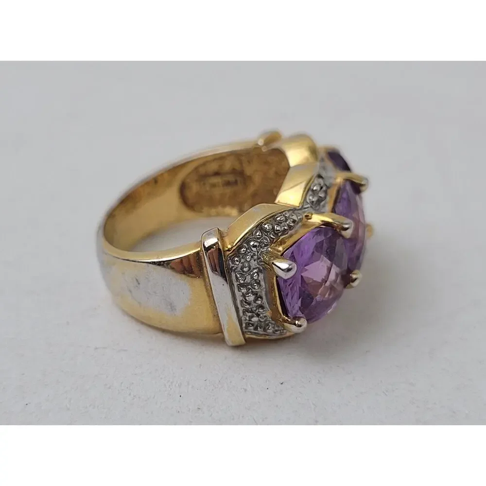 925 Sterling Silver 3-Stone Amethyst Cocktail Statement Ring Sz 4.75